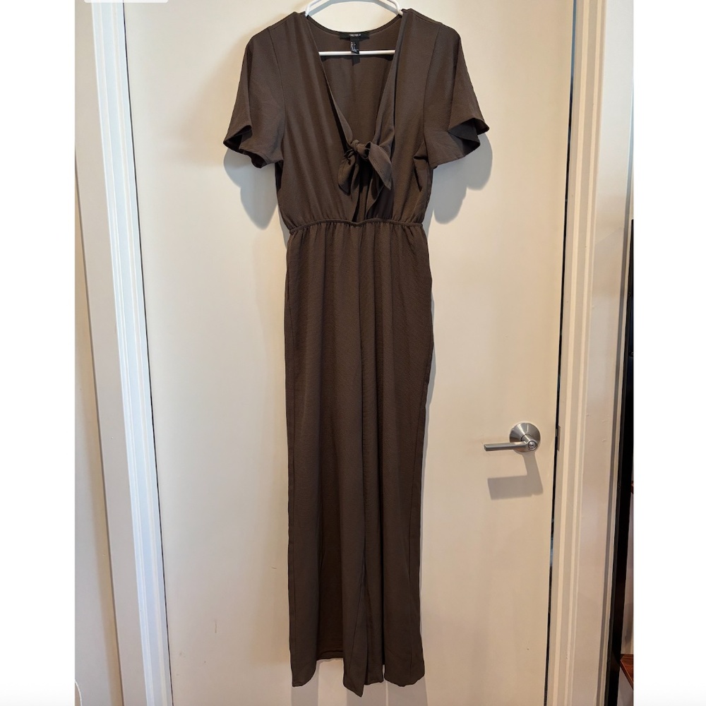 Olive Wide-Leg Front-Tie Jumpsuit